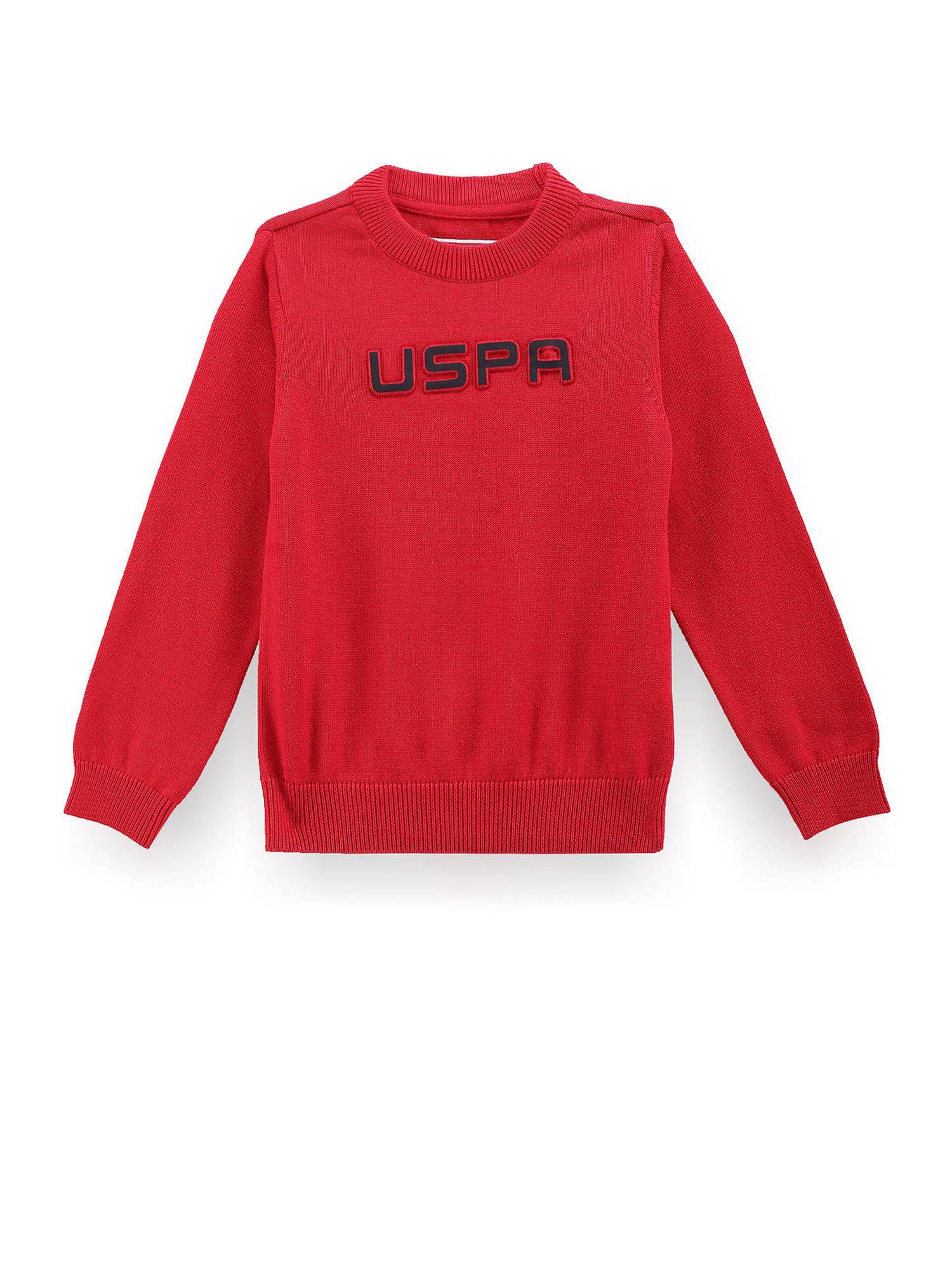 Boys Red Logo Print Cotton Sweater