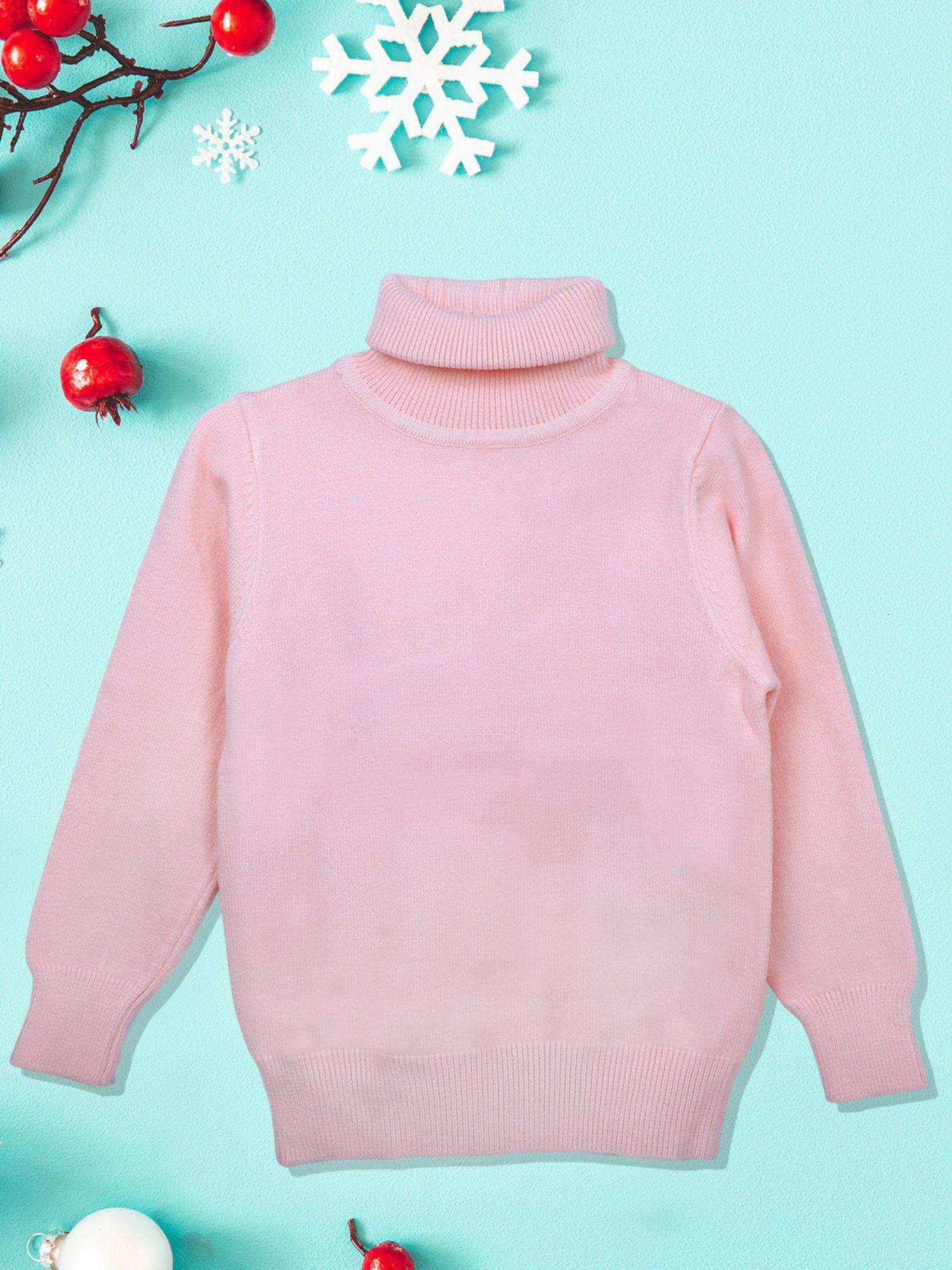 Basic Ribbed Premium Full Sleeves Knitted Kids Sweater Pink