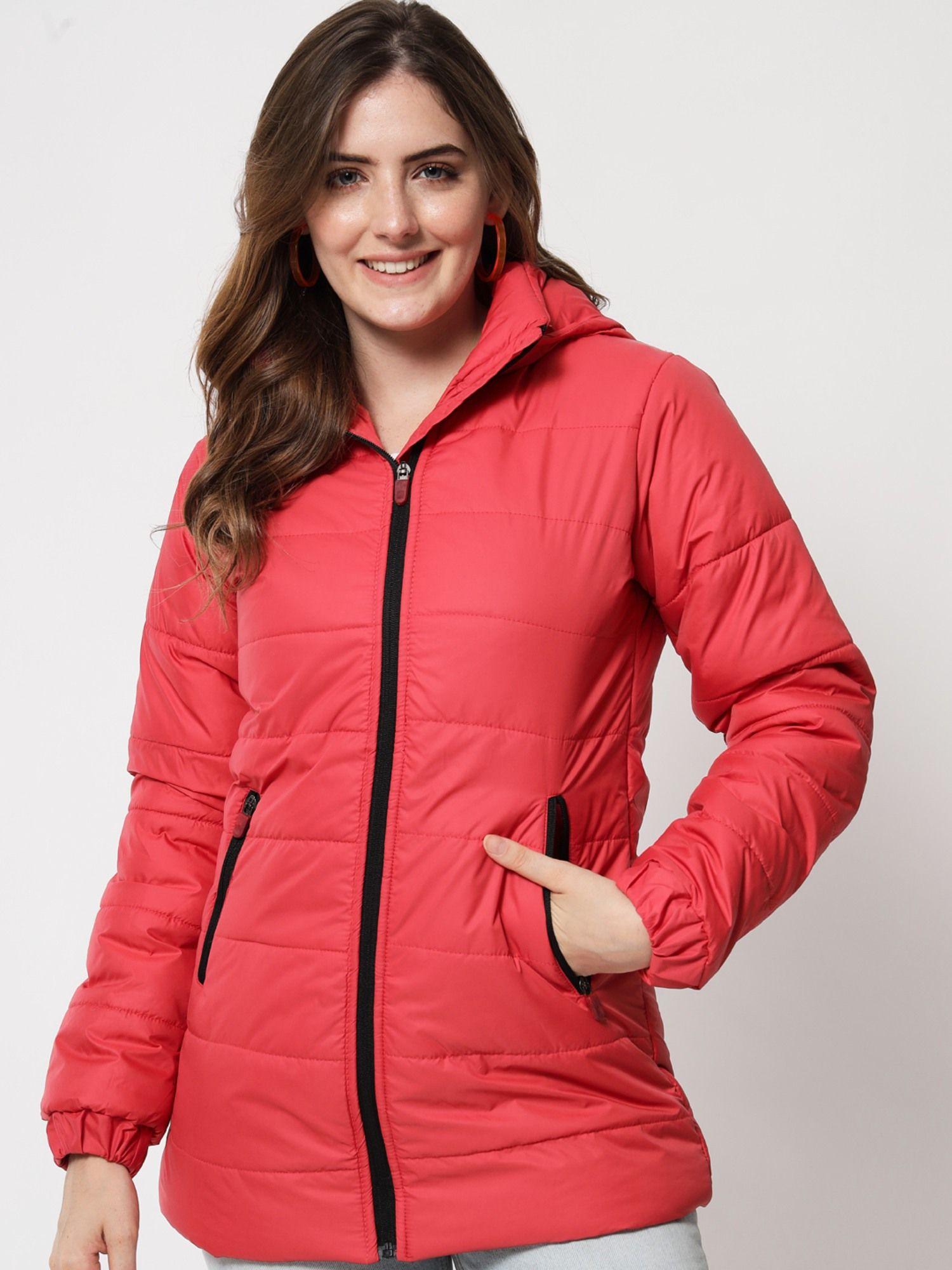 Full Sleeve Solid Women Red Puffer Jacket