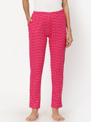Women Printed Pink 100 Percent Cotton Pyjamas