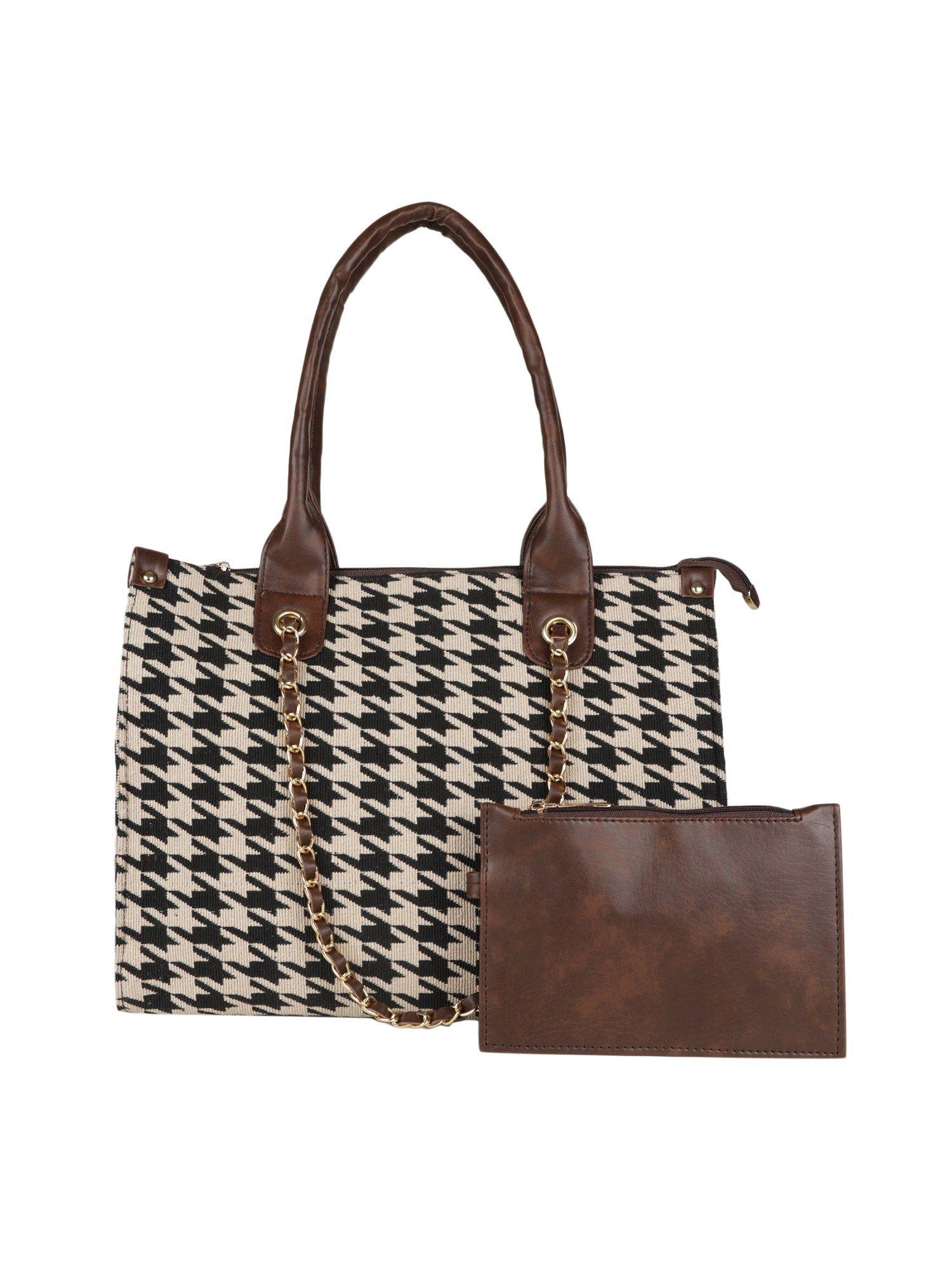 Women's Brown Tote Bag And Pouch (Set of 2)