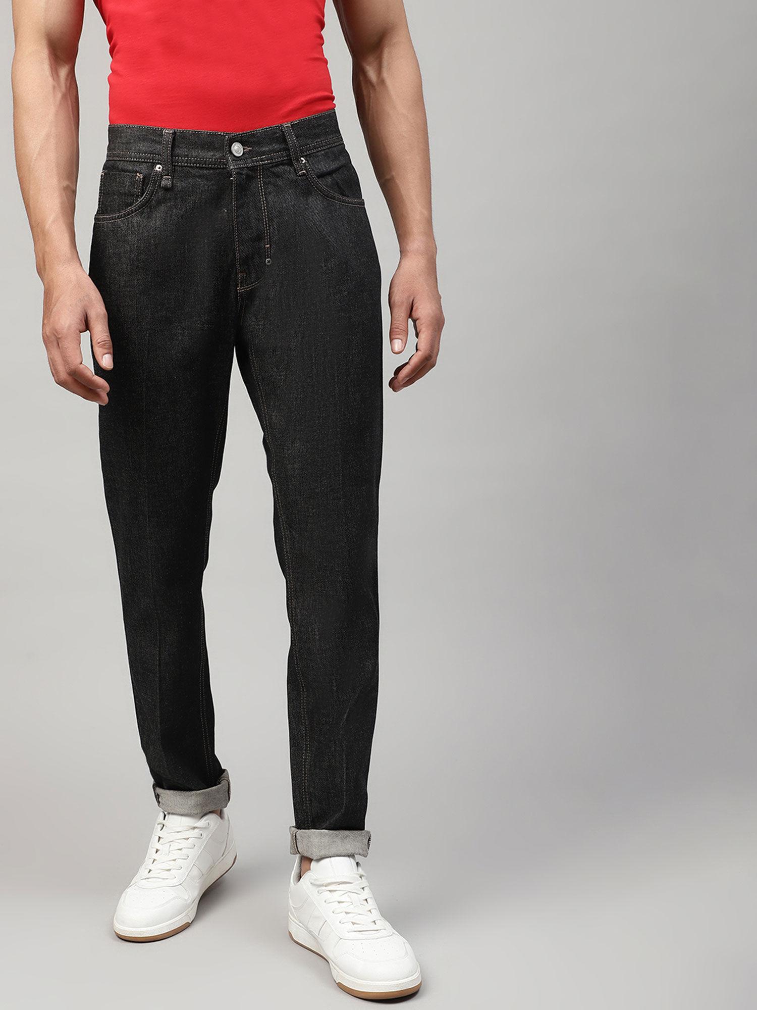 Black Solid Tapered Fit Jeans