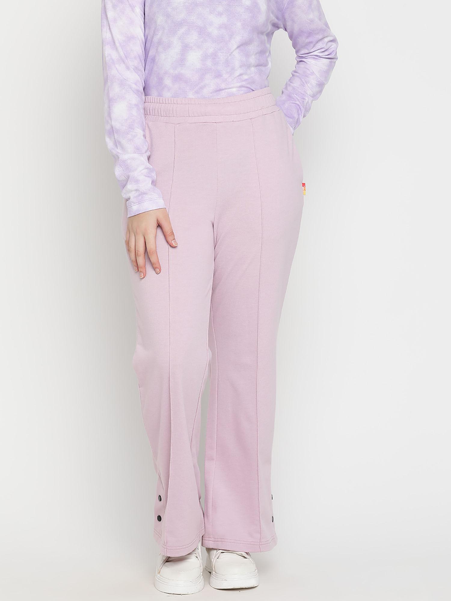 Girls Solid Cotton Looper Flared Trackpant - Pink