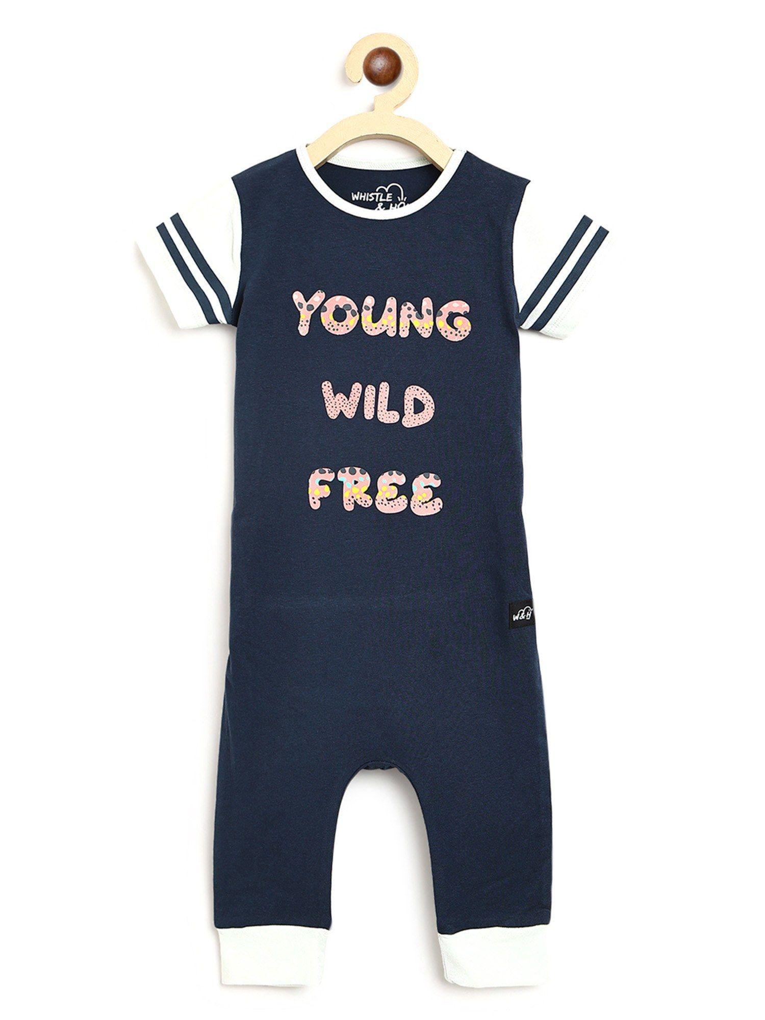 Kids Half Sleeves Young Wild Free Graphic Romper