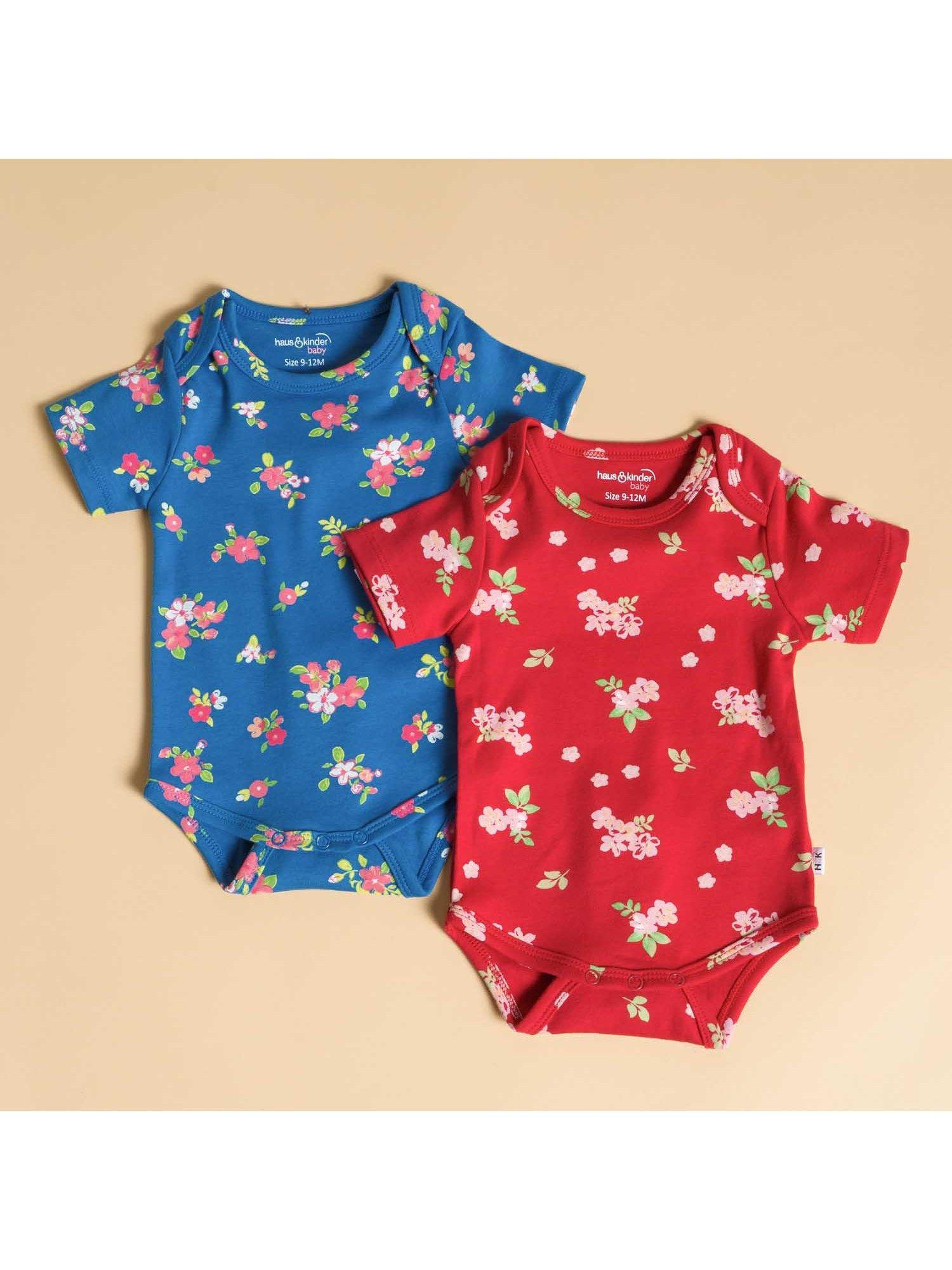 Baby Girl Cherry Short Sleeve Onesies Red And Navy Blue (Pack of 2)
