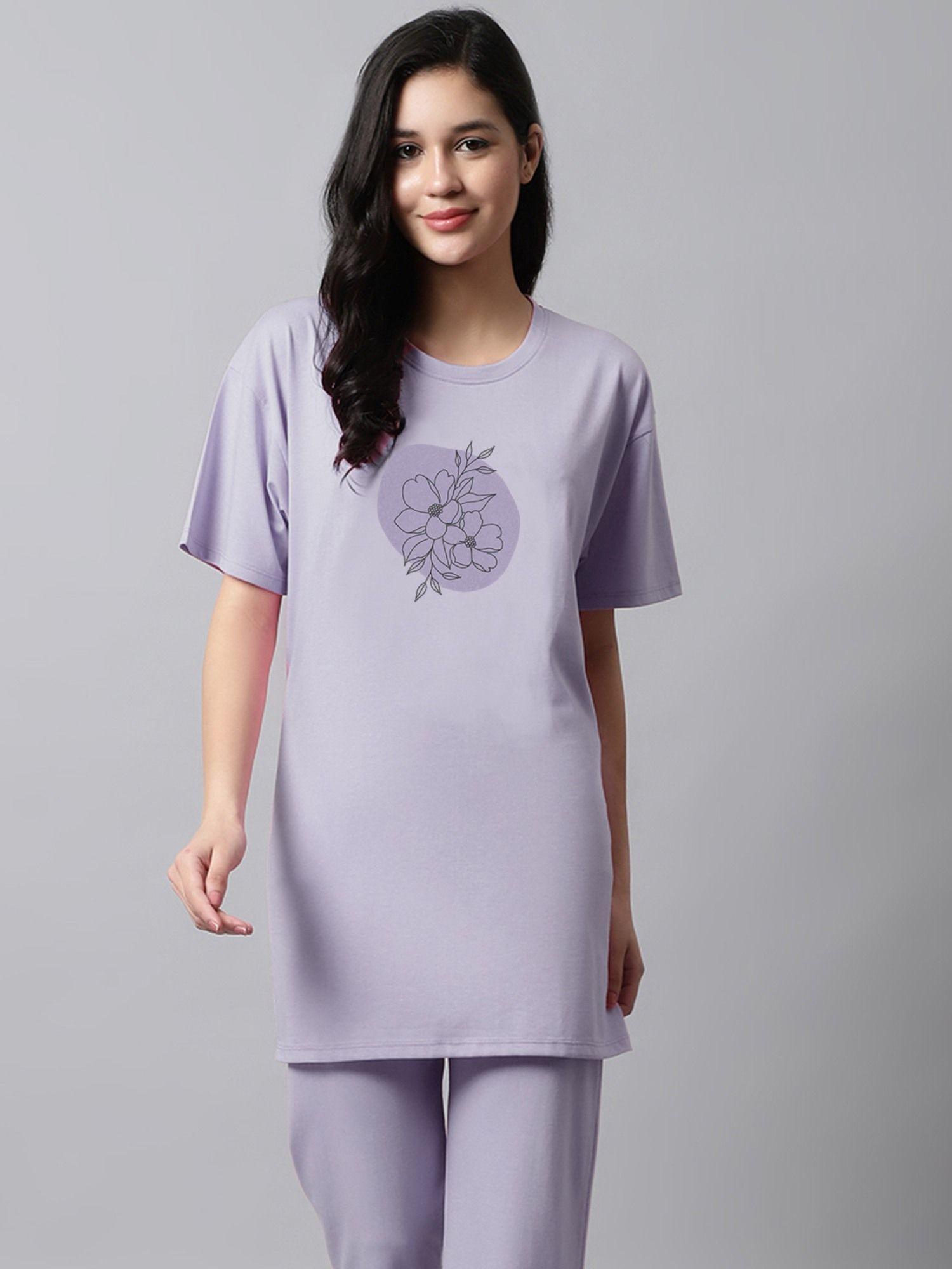 Women Lavender Floral Loose T-shirt