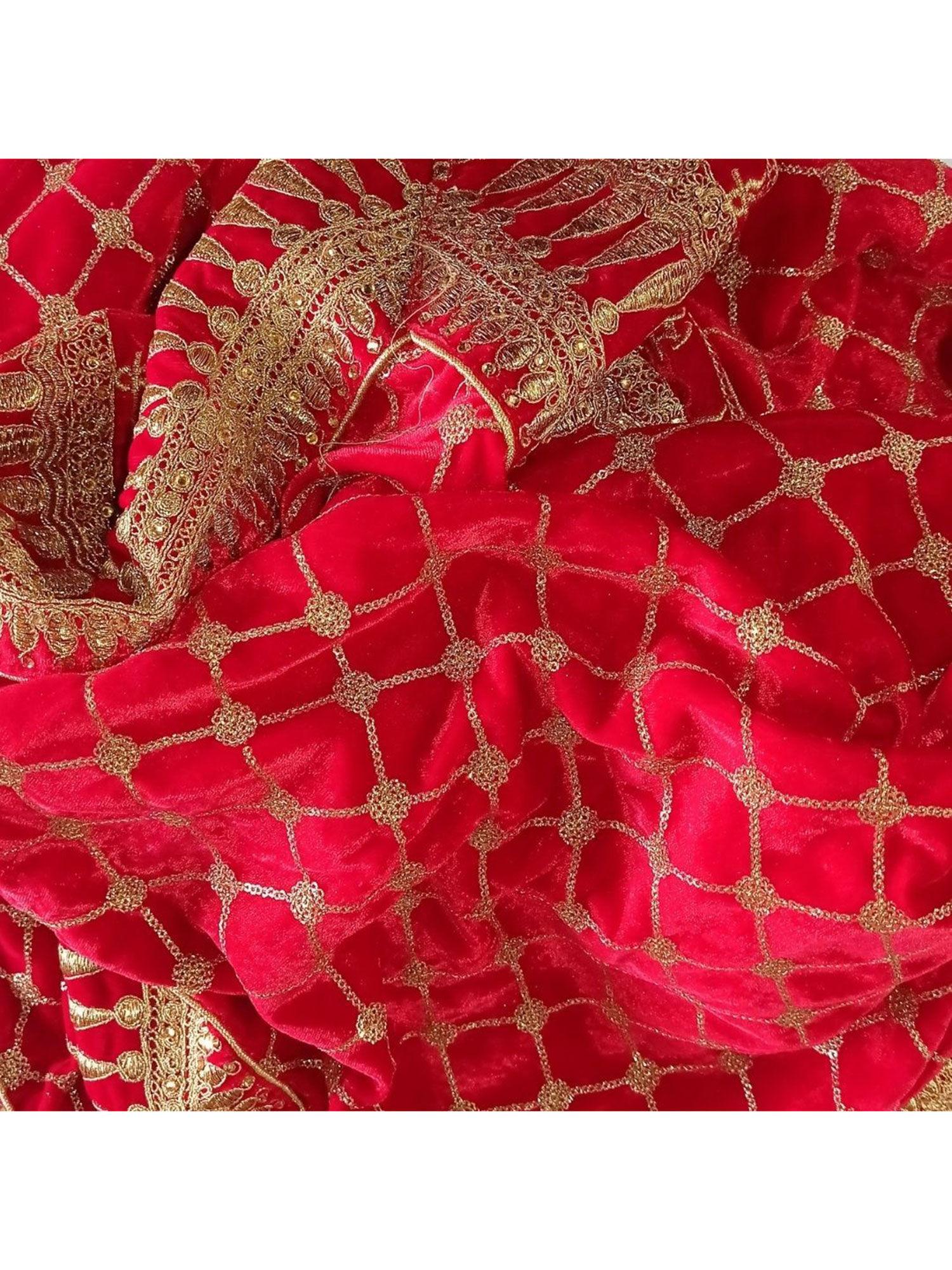 Bridal Red Saubhagyavati Embroidered Velvet Dupatta