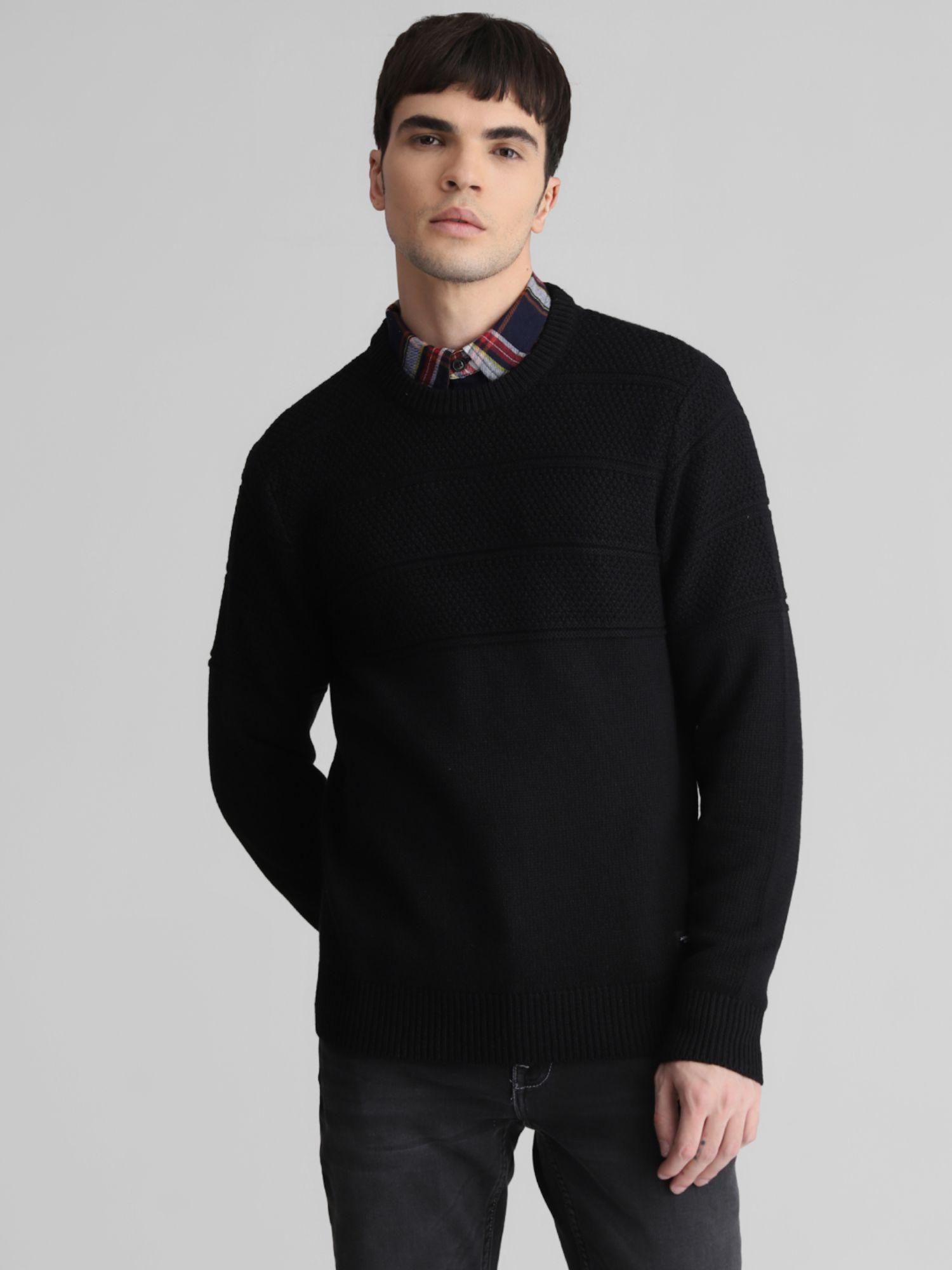 Men Textured Black Sweater