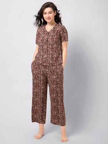 Brown Floral Pyjama Set