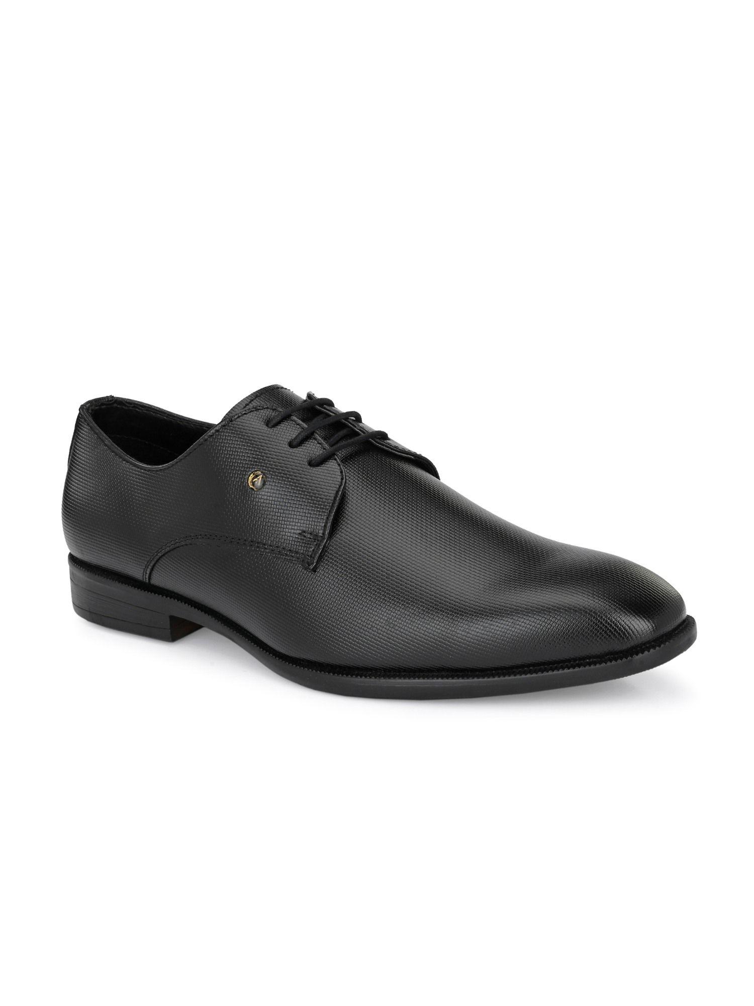 Textured Synthetic Black Lace Up Formal Shoes for Men