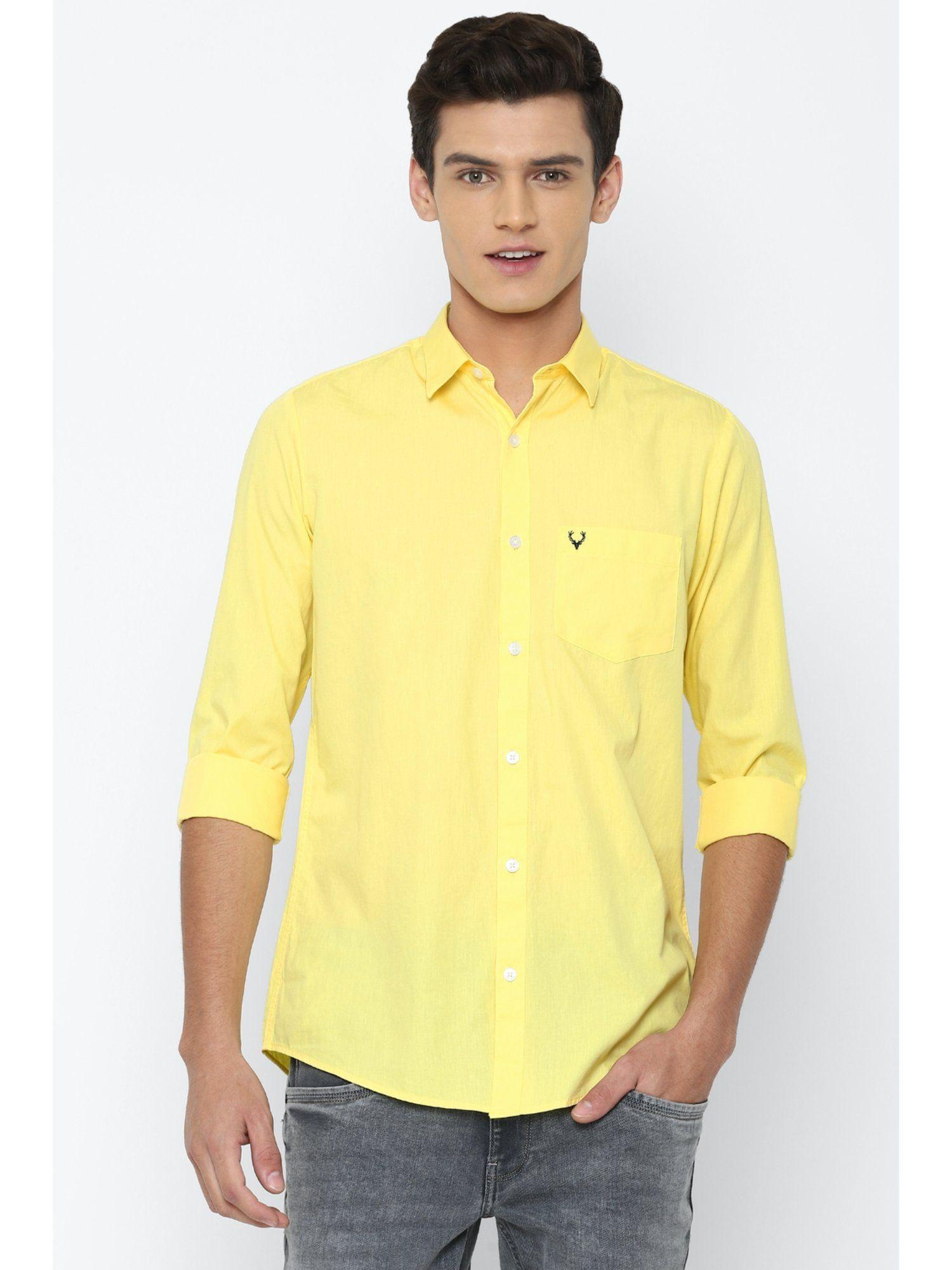 Men Yellow Slim Fit Solid Full Sleeves Casual Shirt