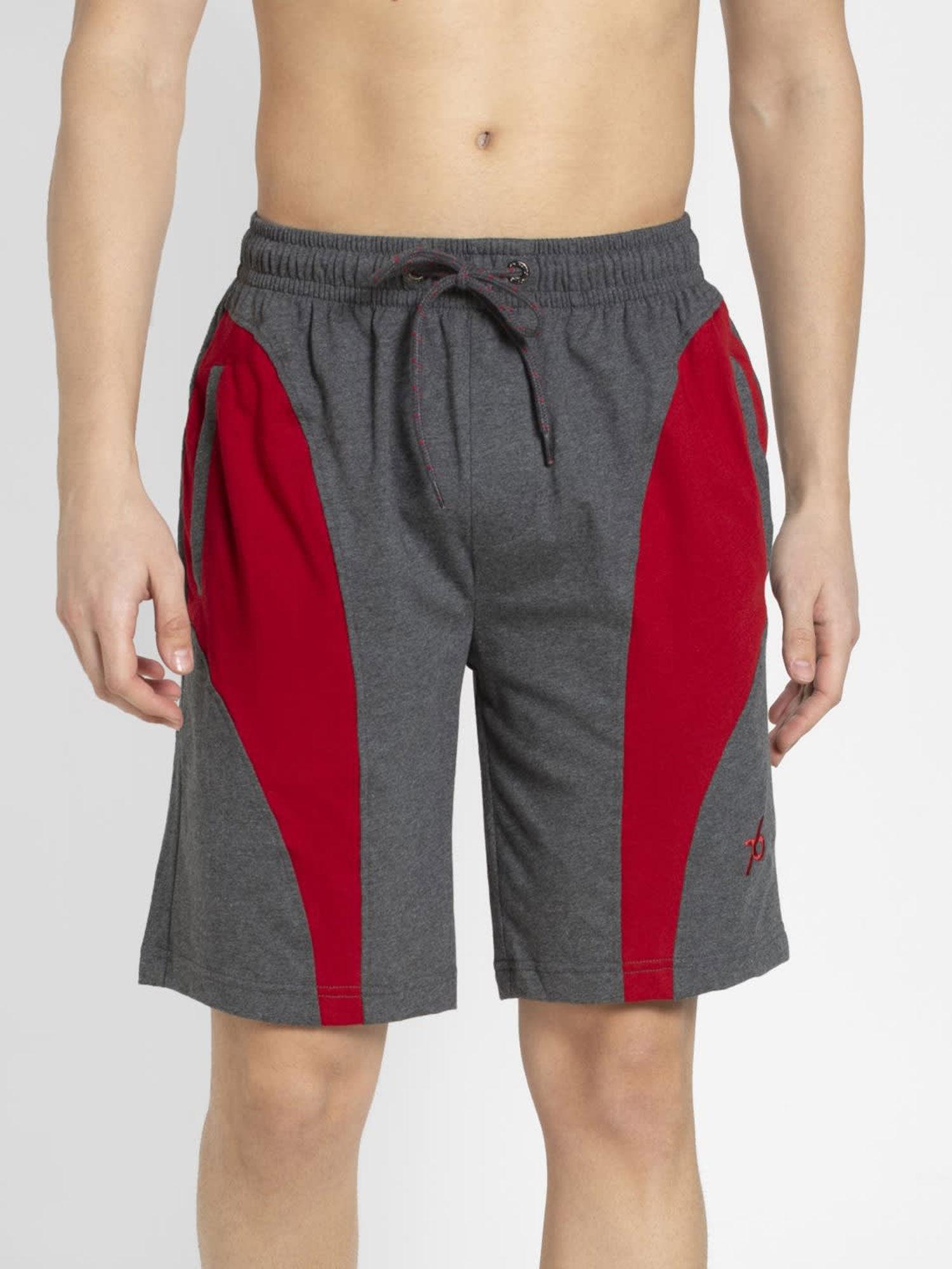 charcoal-melange-&-shanghai-red-knit-sport-shorts