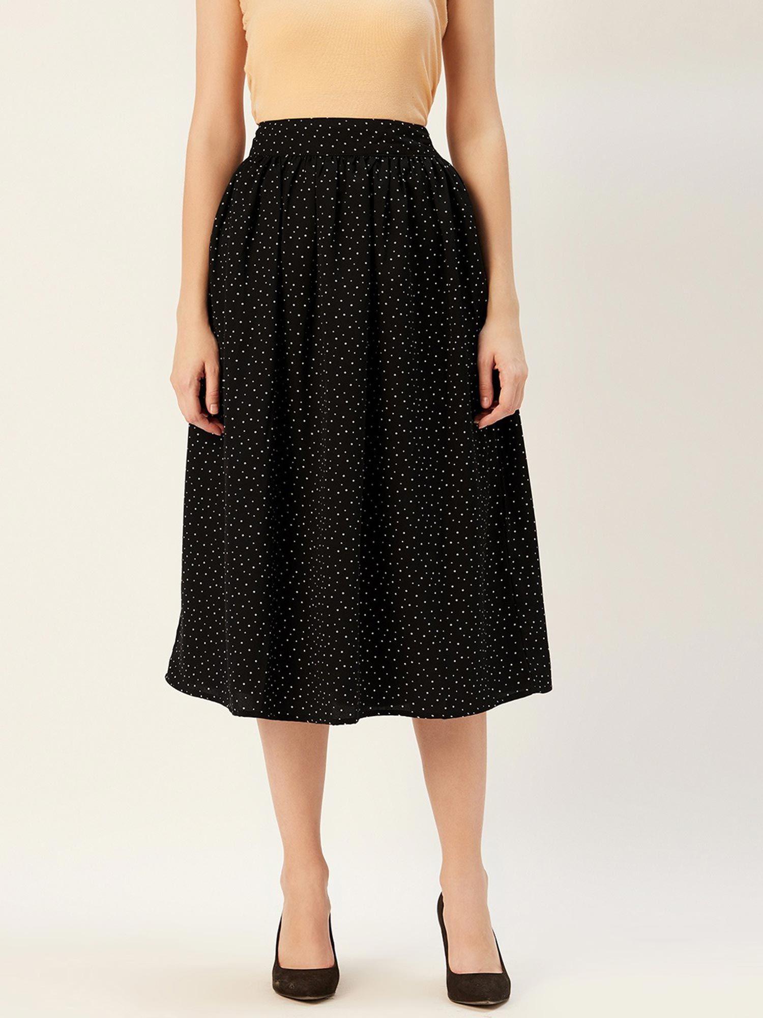 Black Polka Dots Flared Skirt