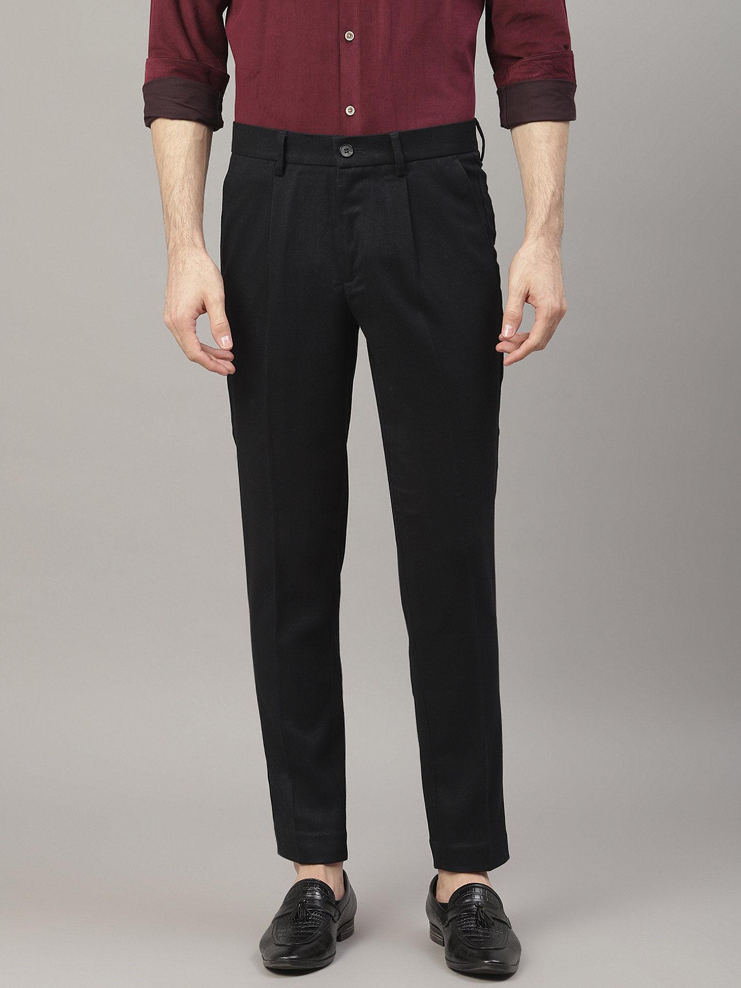 Navy Blue Self Design Trousers