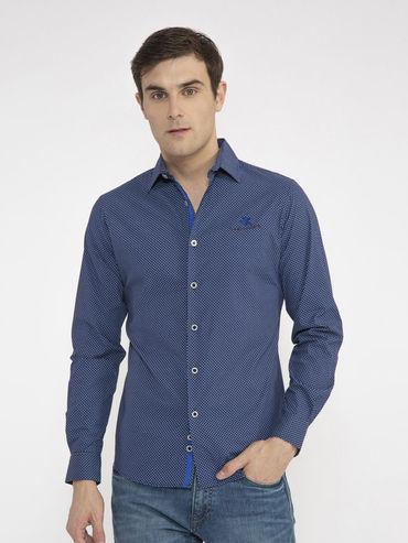 Connect The Dots Printed Stretch Poplin Fitted Shirt