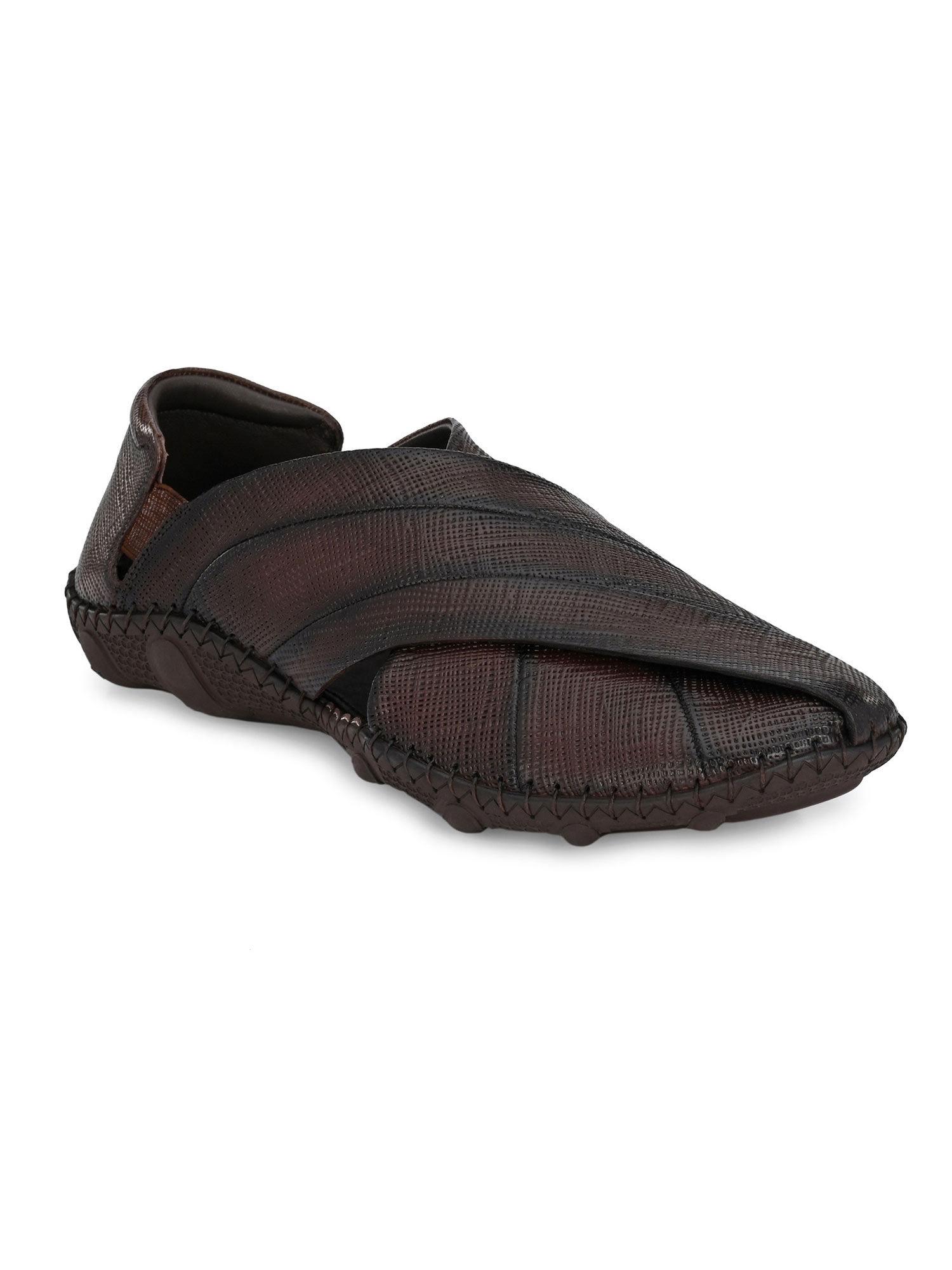 Men's Brown Leather Slip-On Shoe Style Sandals