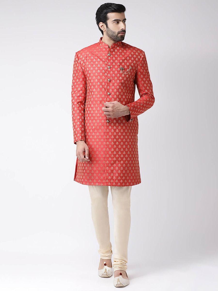 red-printed-sherwani-with-churidar-(set-of-2)