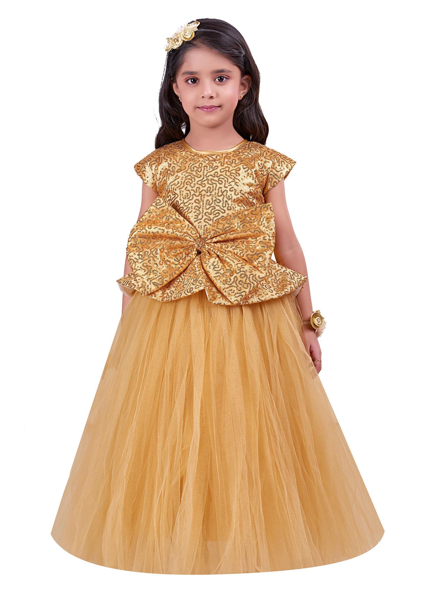 Sequins Tutu Bow Gown -Gold