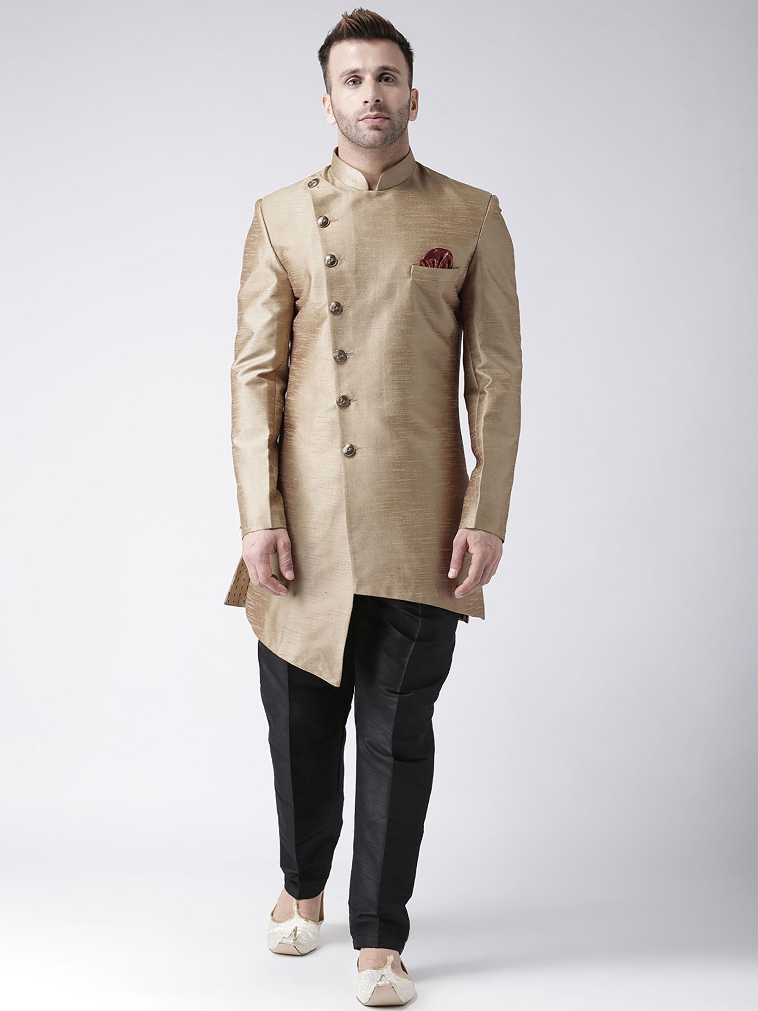 khaki-solid-sherwani-and-pyjama-(set-of-2)