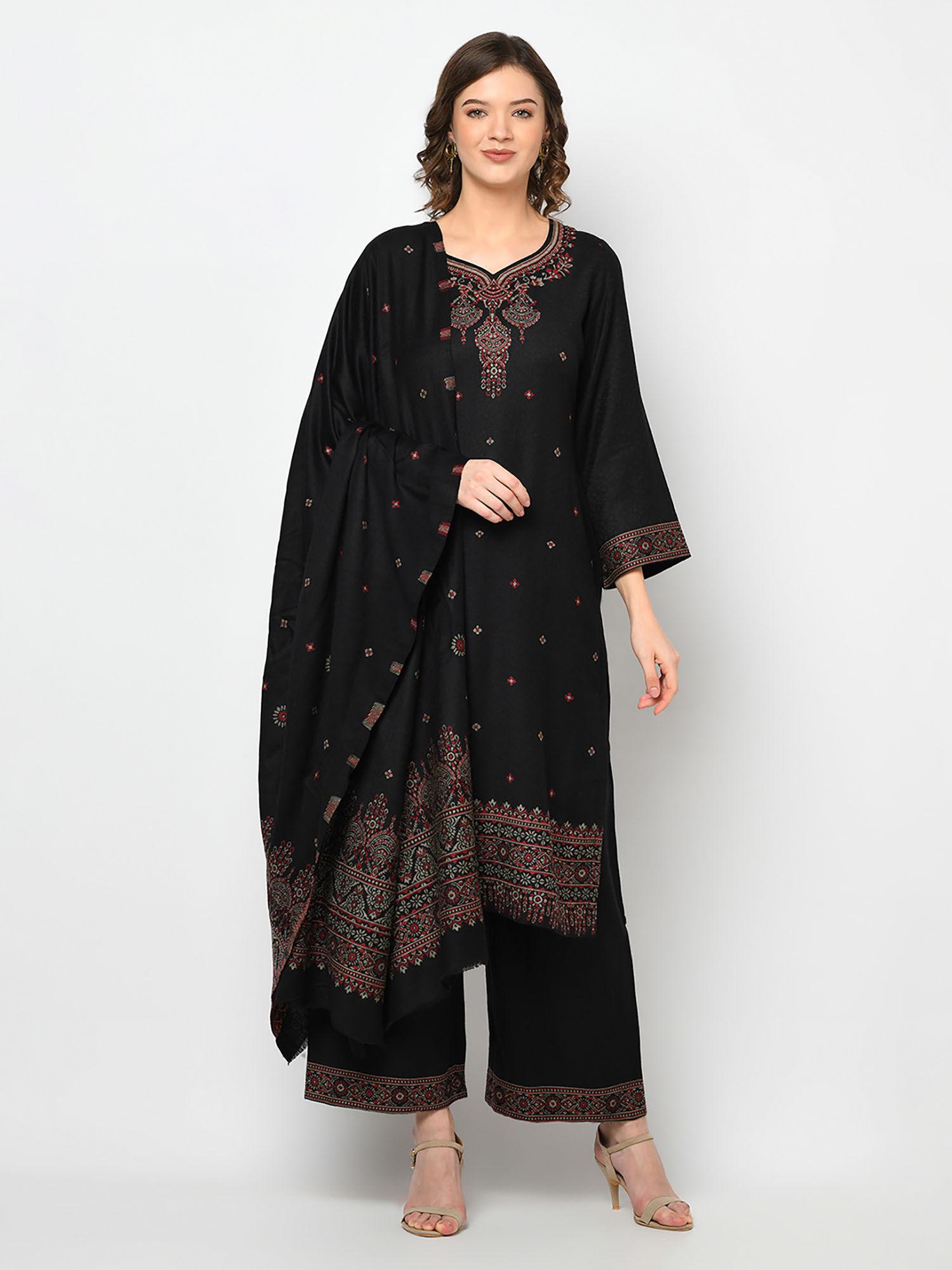 Women Winter Acro Wool Woven Suit with Shawl Unstitched Dress Material (Set of 2)