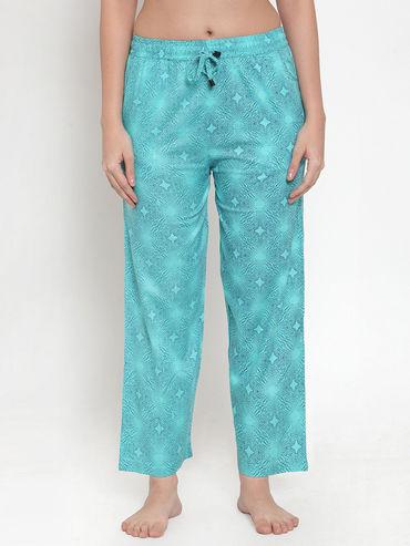 Women's Sky Blue Cotton Printed Pyjama