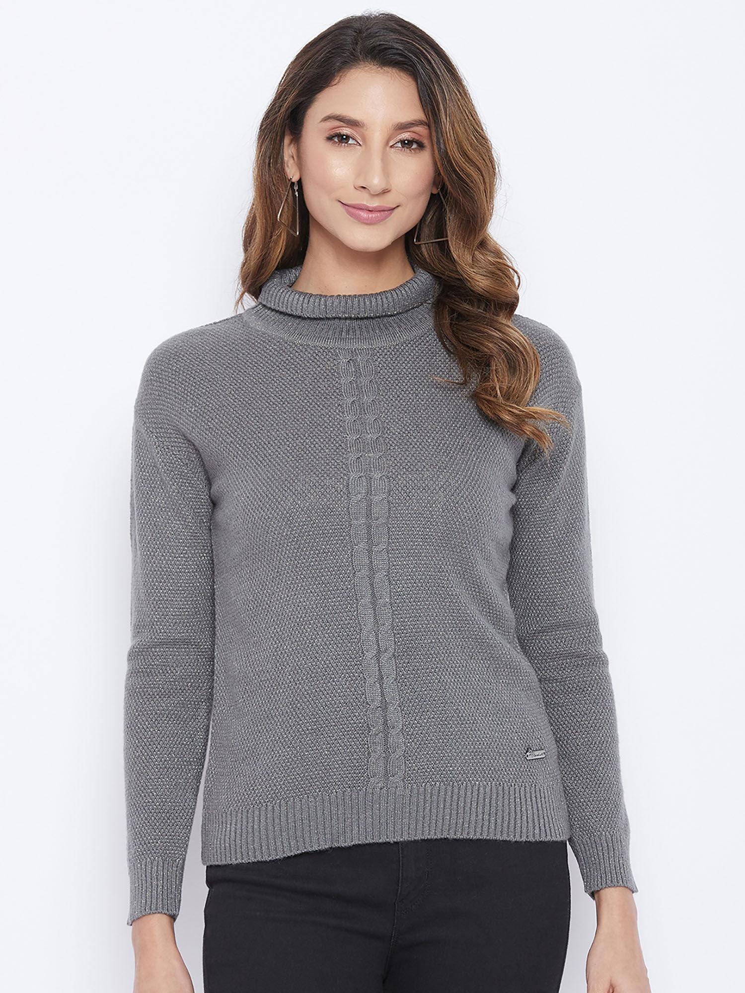 women-grey-self-design-sweater