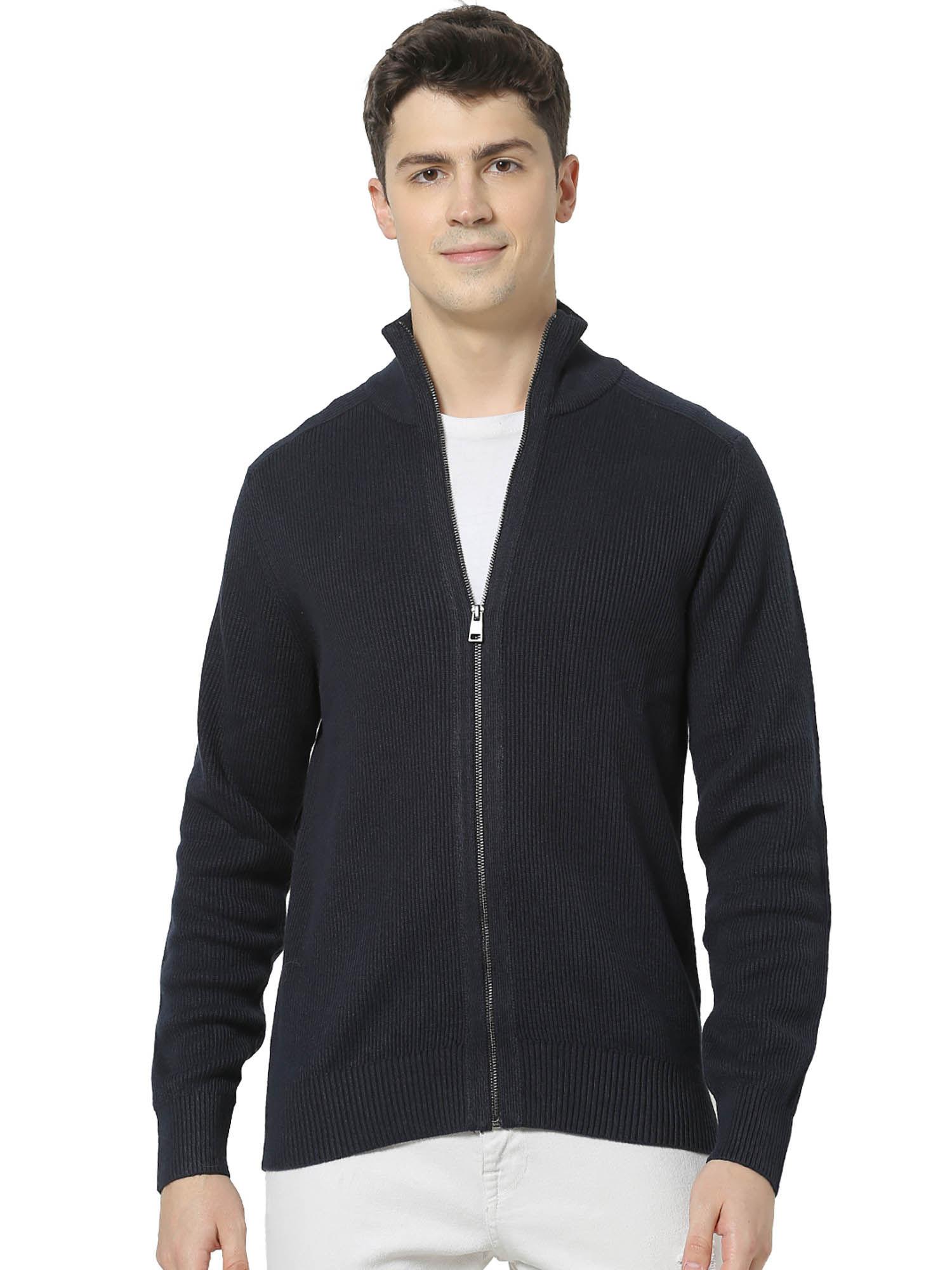 Navy Blue Solid Sweater