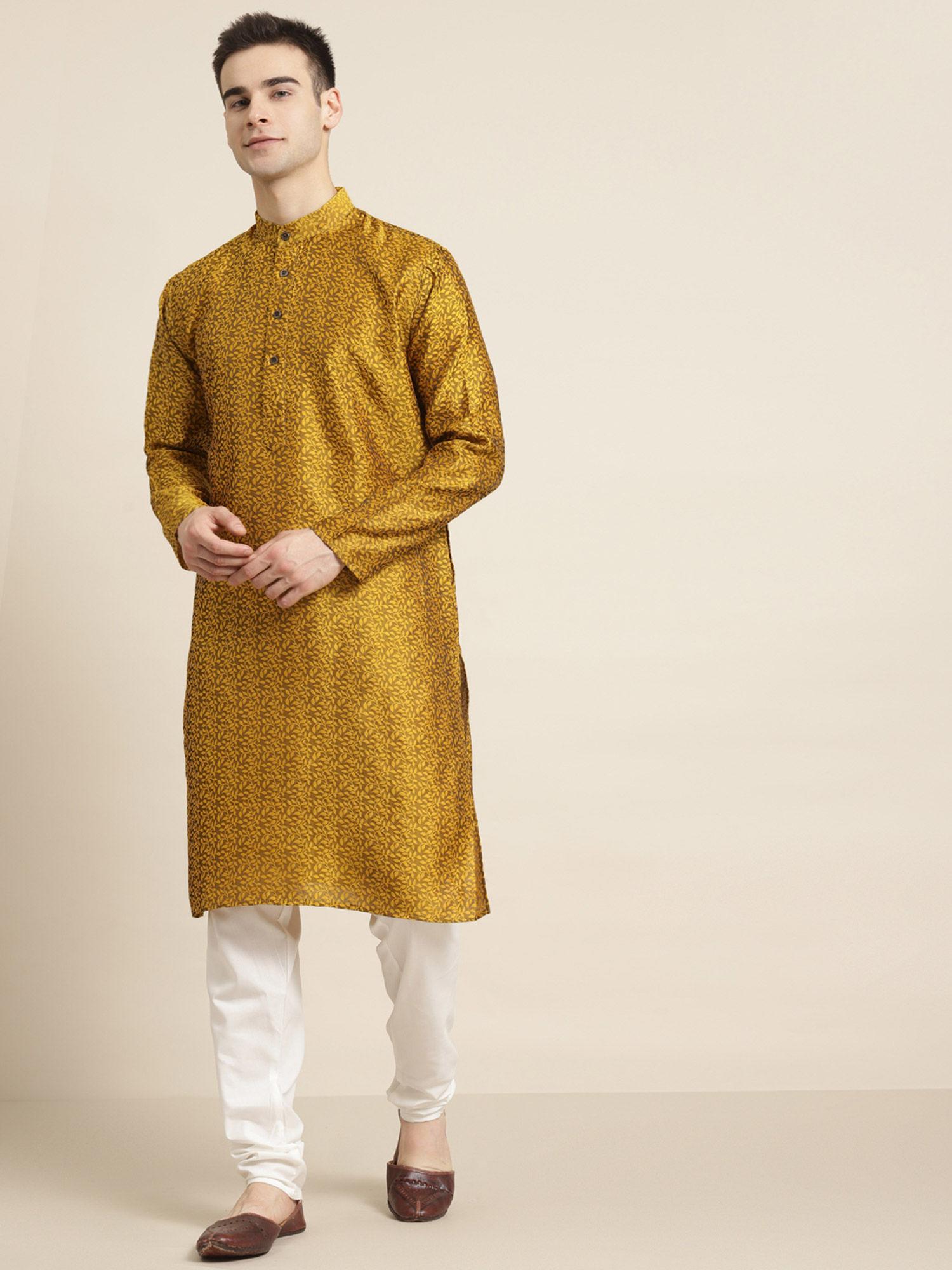 men-jacq-silk-mustard-self-design-kurta-&-white-churidar-pyjama-(set-of-2)