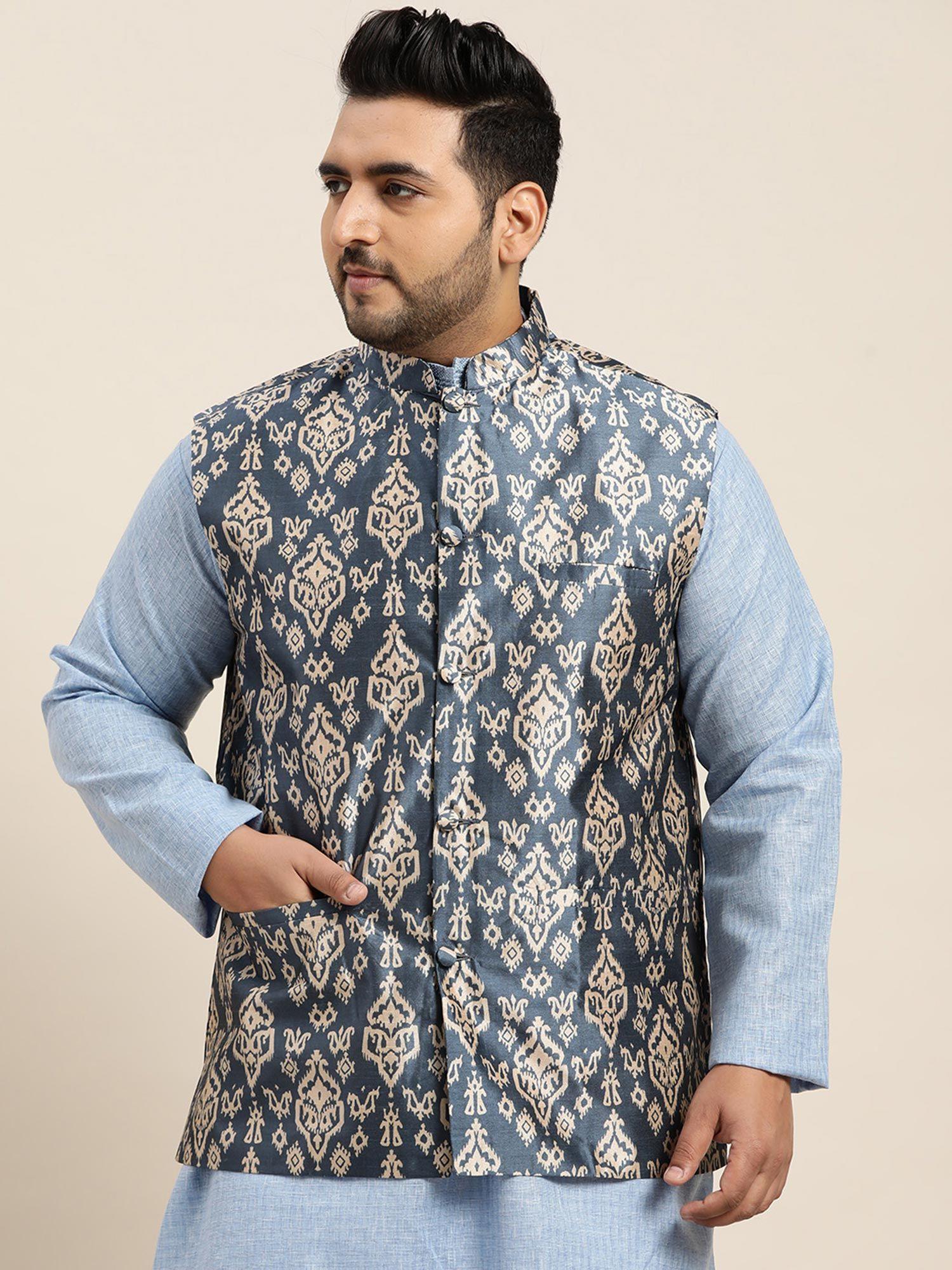 men-silk-blend-blue-printed-nehru-jacket