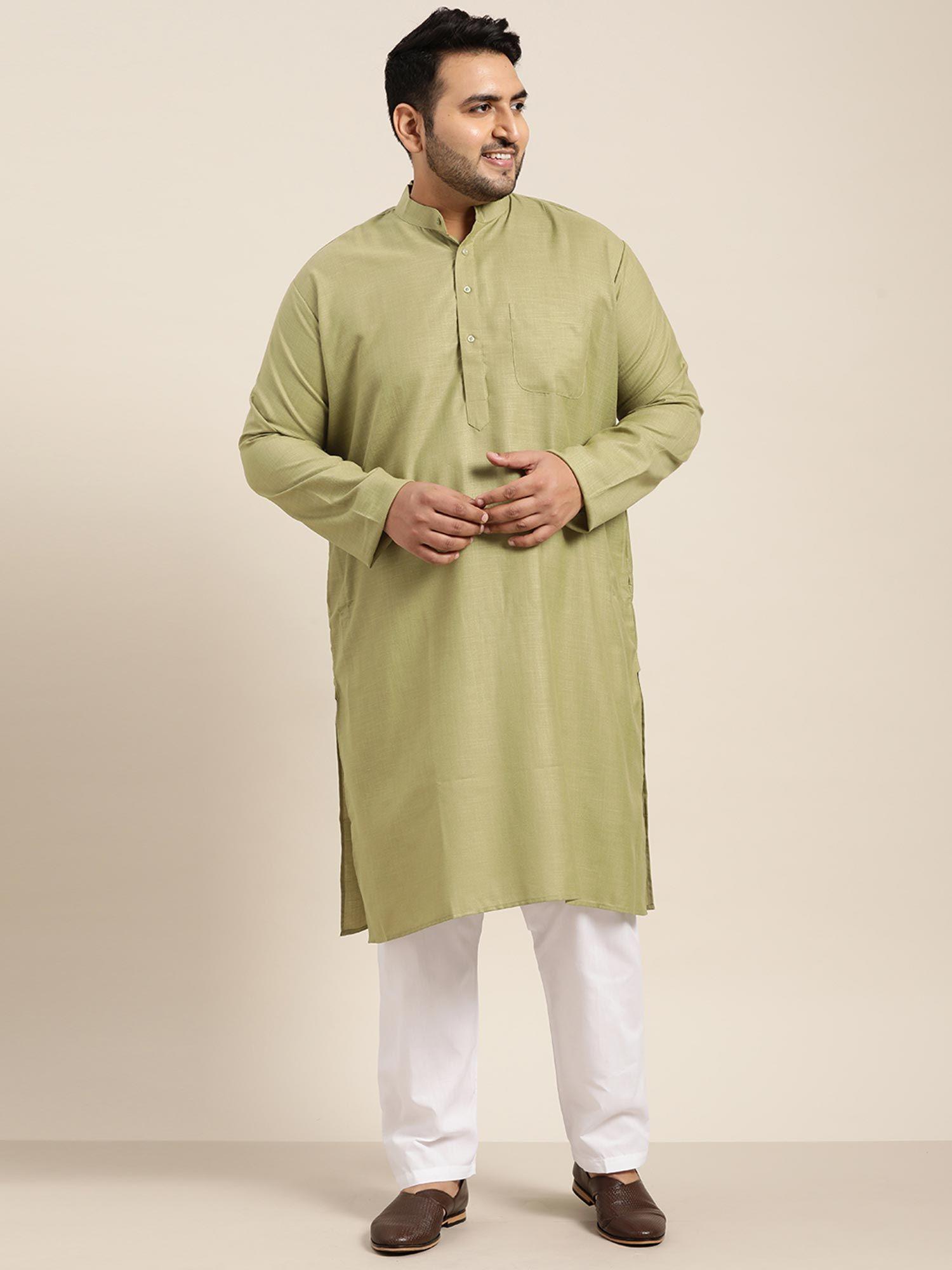 men-cotton-pista-green-kurta-and-white-churidar-pyjama-(set-of-2)