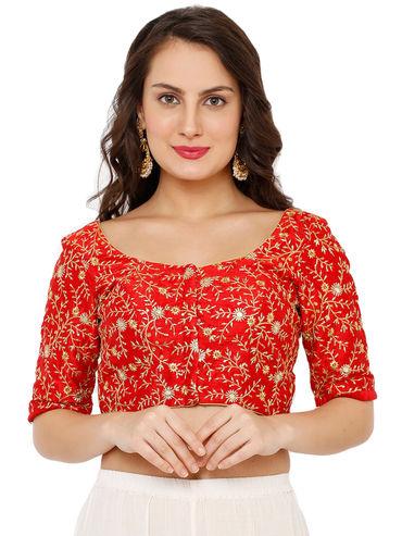 Red Dupion Silk Readymade Padded Blouse