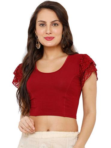 Maroon Cotton Lycra Stretchable Readymade Blouse