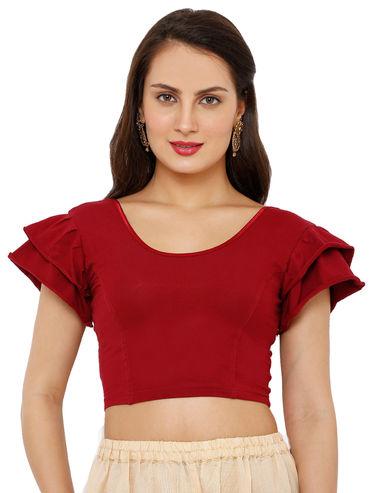 Maroon Cotton Lycra Stretchable Readymade Blouse