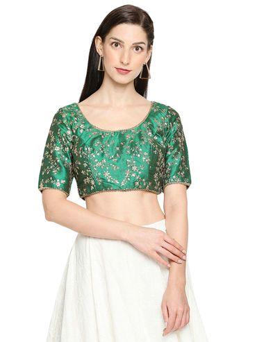 Women's Green Silk Readymade Saree Blouse