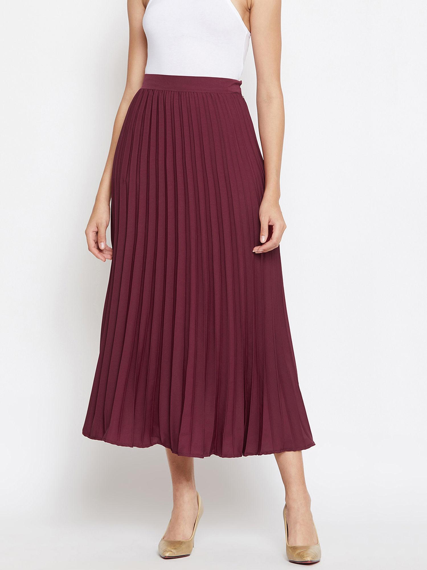Maroon Crepe Pleated Skirt