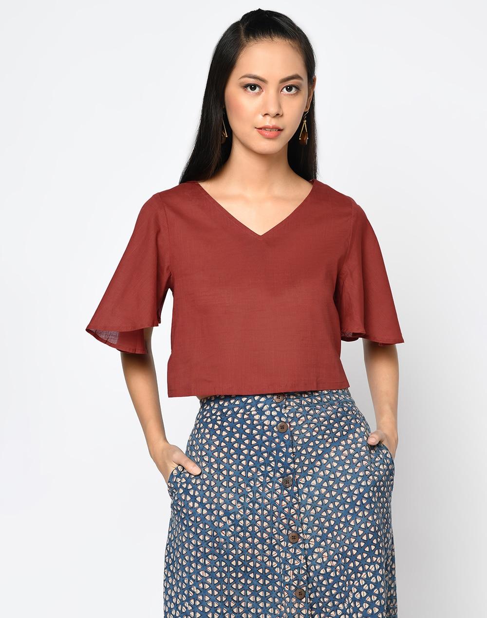 FabNu Cotton Flared Sleeves Top