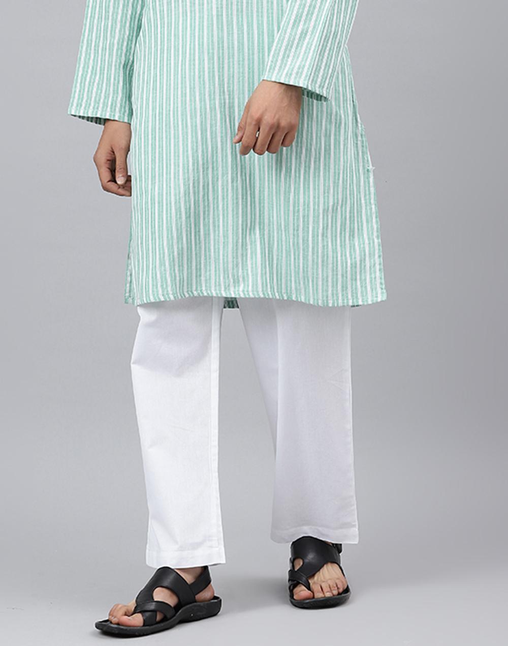 White Cotton Straight Leg Pyjama with Elasticated waist