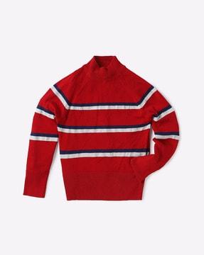 Stripe-Knit High-Neck Sweater