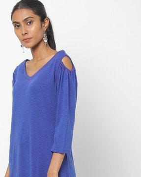 A-line V-neck Tunic with Shoulder Cut-Outs