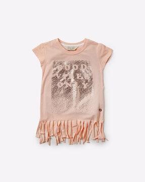 Foil Print Top with Fringes