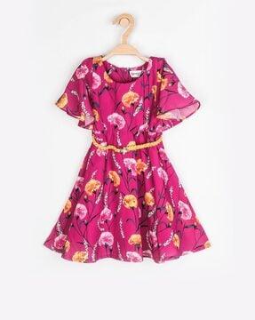 floral-print-fit-&-flare-dress-with-belt
