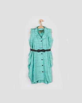 Button-Down Sleeveless Cowl Dress with Fabric Belt