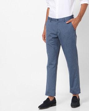 Slim Fit Flat-Front Trousers with Insert Pockets