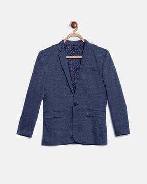 Textured Blazer with Notched Lapel & Flap Pockets