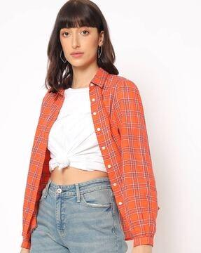 Checked Shirt with Curved Hemline