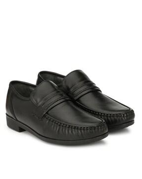 Textured Slip-On Formal Shoes with Stitch Detail