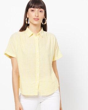 Striped Shirt with Curved Hemline