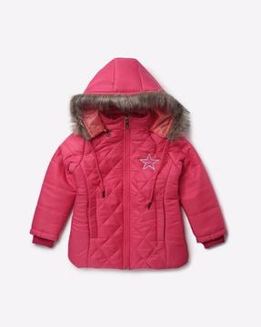 Quilted Zip-Front Jacket with Fur-Lined Hood