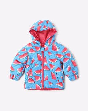Novelty Print Hooded Zip-Front Puffer Jacket