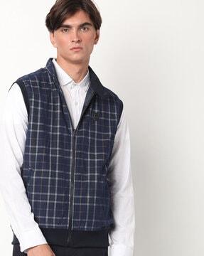 Checked Reversible Slim Fit High-Neck Gilet